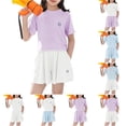 thumbnail image 1 of SGFCWSX Girls Active Short Sets Kids Summer 2 Piece Lightweight Crew Neck Short Sleeve Print Elastic Waist Pocket Athletic Wear Multicolor Size 13-14 Years, 1 of 6