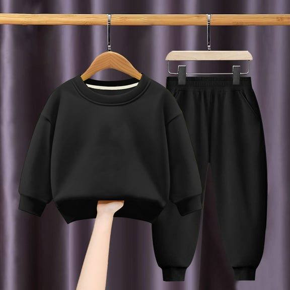 SGFCWSX Girls Athletic Outfits Fleece Sweatsuit Sets 2 Piece Skinny Sweatpants and Sweatshirts Set Black Size 6 Years