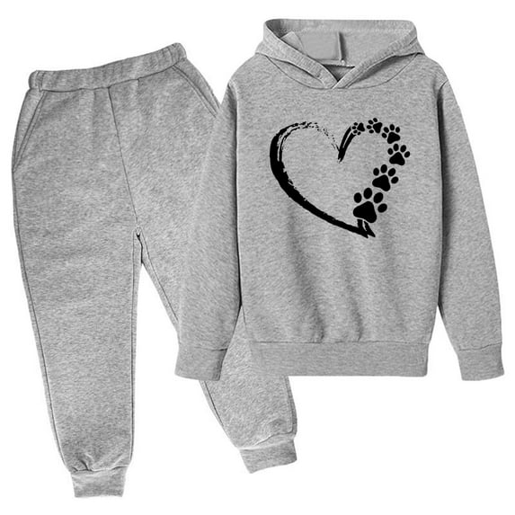 SGFCWSX Girls Athletic Outfits Hoodie Sweatsuit Sets 2 Piece Skinny Sweatpants and Sweatshirts Set Gray Size 4 Years