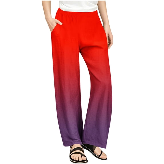 SGFCWSX Girls Baggy Pants Casual High Elastic Waist Trousers for Teen Gradient Trendy Pant Red Size 11 Years