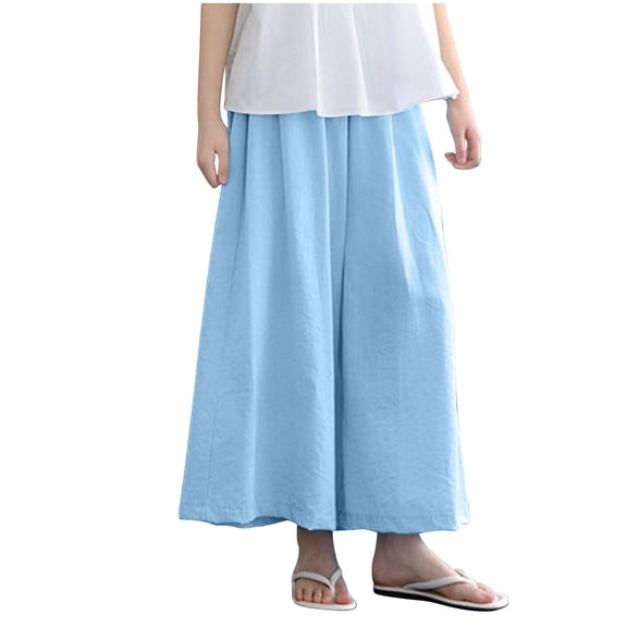 SGFCWSX Girls Baggy Pants Wide Leg High Elastic Waist Trousers for Kids Lightweight Solid Color Pant Blue Size 5 Years