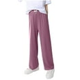 thumbnail image 1 of SGFCWSX Girls Wide Leg Pants with Bow Baggy High Elastic Waist Trousers for Kids Casual Solid Color Pant Pink Size 3 Years, 1 of 6