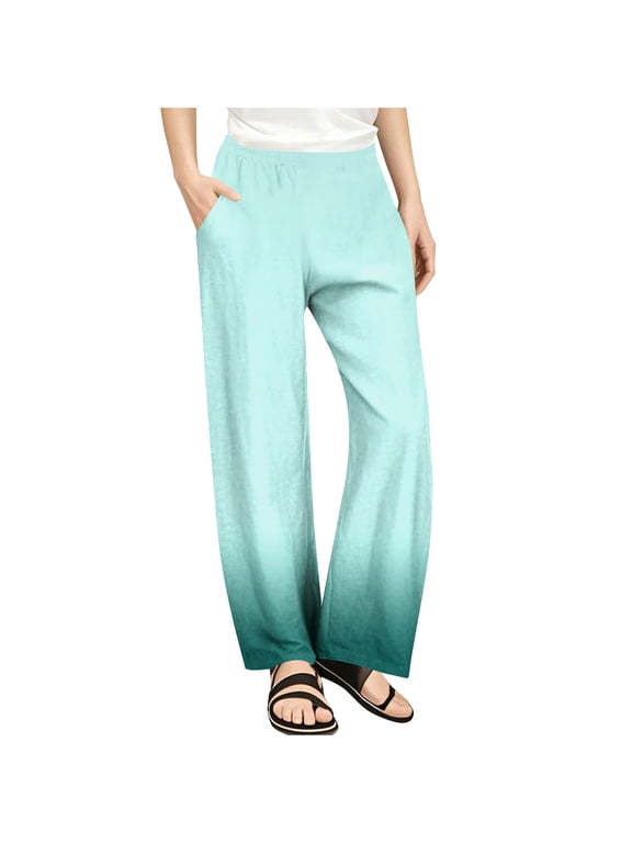 Girls Casual Pants Straight Leg High Elastic Waist Trousers with Pockets for Kids Gradient Trendy Pant Mint Green Size 5 Years