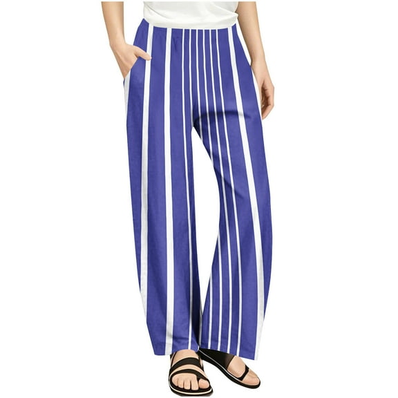 SGFCWSX Girls Casual Pants Straight Leg High Elastic Waist Trousers with Pockets for Kids Trendy Striped Pant Purple Size 4 Years