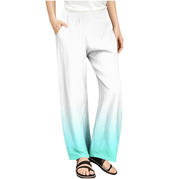 SGFCWSX Girls Baggy Pants with Pockets Casual High Elastic Waist Trousers for Teen Soft Gradient Pant Mint Green Size 11 Years