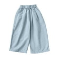 thumbnail image 1 of SGFCWSX Girls Wide Leg Pants High Elastic Waist Baggy Trousers with Pockets for Kids Casual Solid Color Pant Light Blue Size 3 Years, 1 of 3