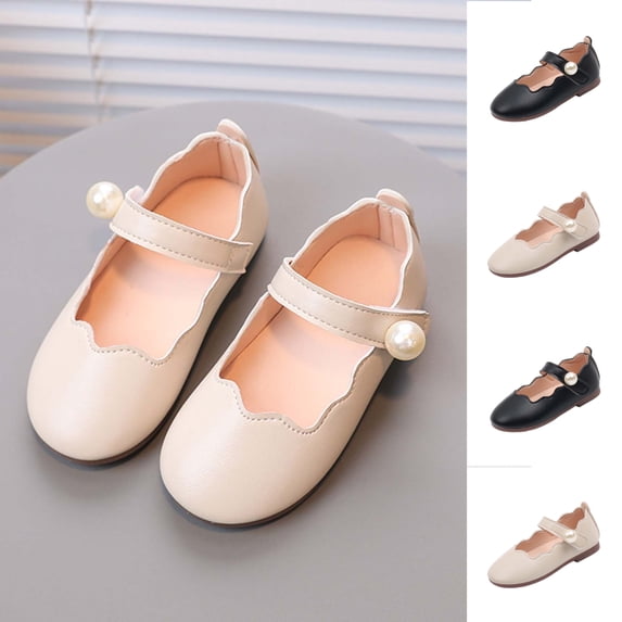 SGFCWSX Girls Ballet Flats Kids Mary Jane Pearl Scalloped Edge Flower Girl Party Shoes Beige Size 8 Toddler