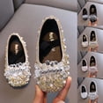 thumbnail image 1 of SGFCWSX Girls Ballet Flats Kids Sparkly Crystal Floral Pearl Wedding Party Flower Girl Shoes Gold Size 2.5 Big Kids, 1 of 7