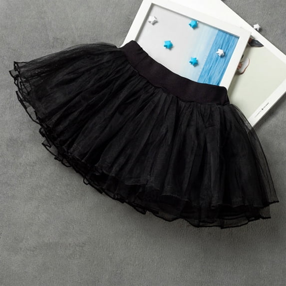 SGFCWSX Girls Ballet Skirt Kids Elastic Waist Tulle Layered Fluffy A Line Dance Tutu Skirts Black Size 5 Years