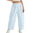 thumbnail image 1 of SGFCWSX Girls Barrel Pants High Waist Elastic Waist Button Loose Fit with Pockets Casual Daily Wear Light Blue Size 5-6Years, 1 of 7