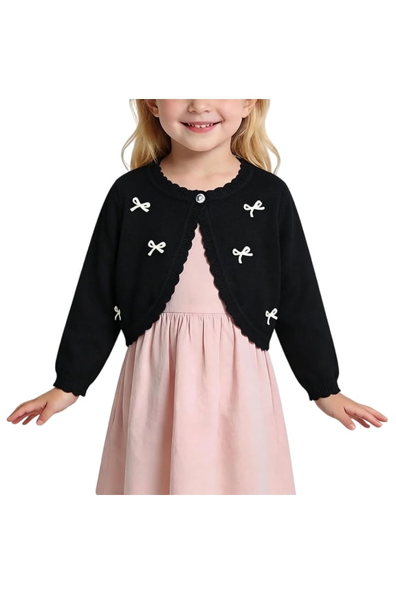 Girls Bolero Cardigan Cropped Shrug Bow Soft Knit Party Formal Sweater for Kids Black Size 7