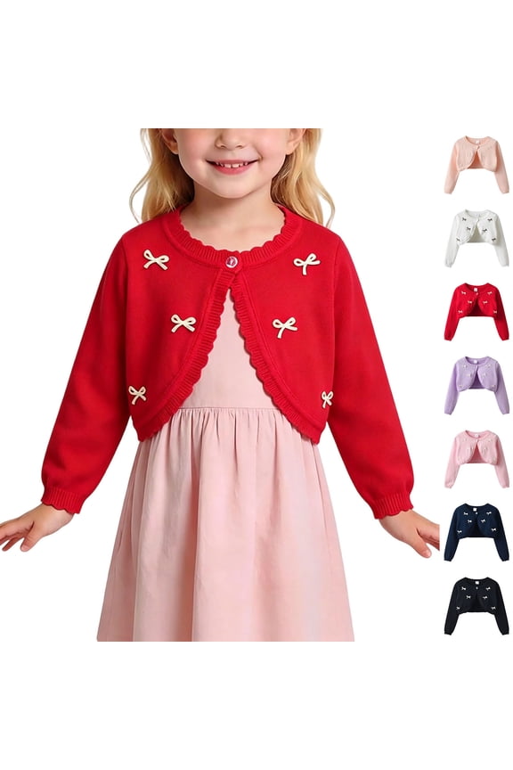Girls Bolero Cardigan Cropped Shrug Bow Soft Knit Party Formal Sweater for Kids Red Size 7