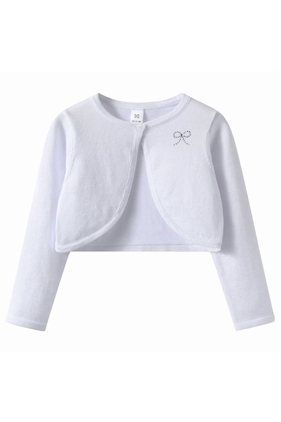 Girls Bolero Cardigan Cropped Shrug Glitter Bow Print Soft Knit Party Sweater for Kids White Size 1T
