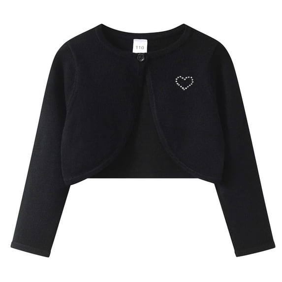SGFCWSX Girls Bolero Cardigan Cropped Shrug Glitter Heart Print Soft Knit Party Sweater for Kids Black Size 12