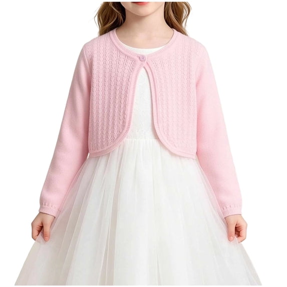 SGFCWSX Girls Bolero Cardigan Cropped Shrug Hollow Out Knit Soft Knit Party Sweater for Kids Pink Size 3T