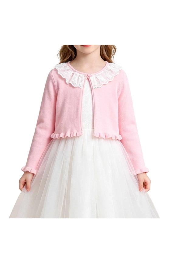 Girls Bolero Cardigan Cropped Shrug Lace Soft Knit Wedding Formal Sweater for Kids Pink Size 5T