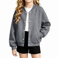 thumbnail image 1 of SGFCWSX Girls Bomber Jacket Button Down Snap Varsity Casual Lightweight Outerwear Coat Gray Size 8, 1 of 7