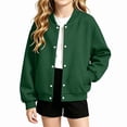 thumbnail image 1 of SGFCWSX Girls Bomber Jacket Button Down Snap Varsity Casual Lightweight Outerwear Coat Green Size 12, 1 of 7