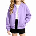 thumbnail image 1 of SGFCWSX Girls Bomber Jacket Button Down Snap Varsity Casual Lightweight Outerwear Coat Purple Size 12, 1 of 7