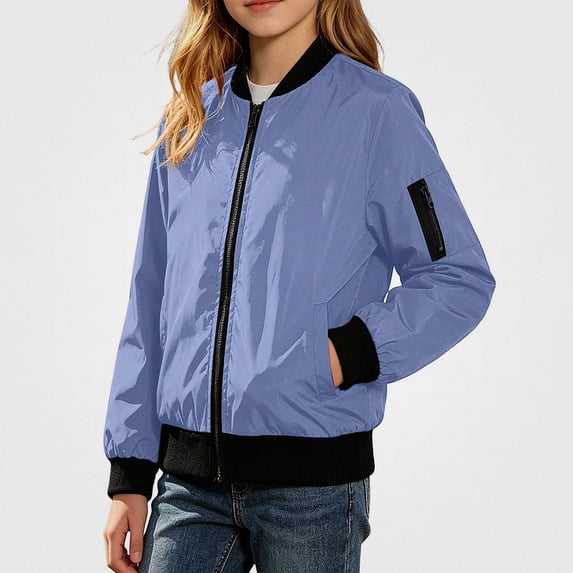 SGFCWSX Girls Bomber Jacket Zip Up Lightweight Water Resistant Pockets Casual Windbreaker Coat Purple Size 15