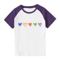 thumbnail image 1 of SGFCWSX Girls Boys Short Sleeve T Shirts, Teens Lightweight Tops Heart Print Relaxed Fit Summer Casual Tees Purple Size 13-14 Years, 1 of 8