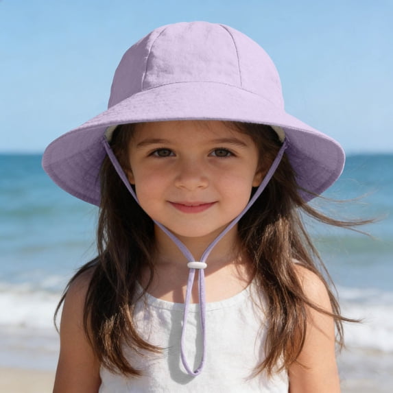 SGFCWSX Girls Bucket Hat Wide Brim UV Protection Adjustable Chin Strap Breathable Cotton Summer Outdoor Beach Sun Hats for Kids Purple Size 2 Years