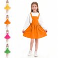 thumbnail image 1 of SGFCWSX Girls Button Suspender Skirt, Flared Hem Casual Sleeveless Dress Orange Size 9-10 Years, 1 of 7