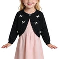 thumbnail image 1 of SGFCWSX Girls Cardigan Cropped Shrug One Button Bow Ruffle Trim Dressy Wedding Sweater for Kids Black Size 1-2T, 1 of 9