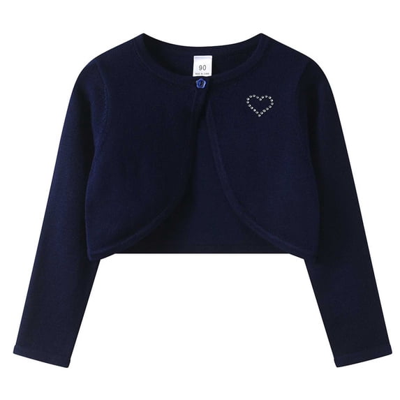 SGFCWSX Girls Cardigan Cropped Shrug Rhinestone Heart Print One Button Dressy Party Sweater for Kids Navy Size 10