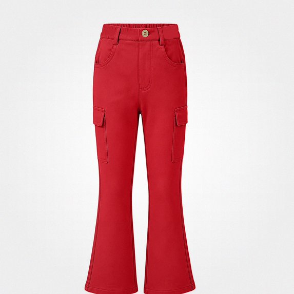 SGFCWSX Girls Cargo Flare Pants Button Zipper Pockets Trousers for Casual Daily Wear Red Size 7