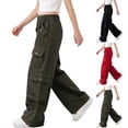 thumbnail image 1 of SGFCWSX Girls Cargo Jeans, Teens Baggy Straight Leg Denim Pants Vintage High Waist Multi Pockets Trousers Army Green Size 13-14Years, 1 of 6