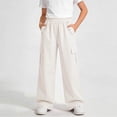 thumbnail image 1 of SGFCWSX Girls Cargo Pants Elastic Waist Wide Leg Multi Pockets Loose Fit Casual Trousers for Teens White Size 13-14 Years, 1 of 5