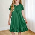 thumbnail image 1 of SGFCWSX Girls Casual Dress Short Sleeve Satin Bow Ruffle Hem Loose Fit Summer Dress Green Size 8-9 Years, 1 of 9