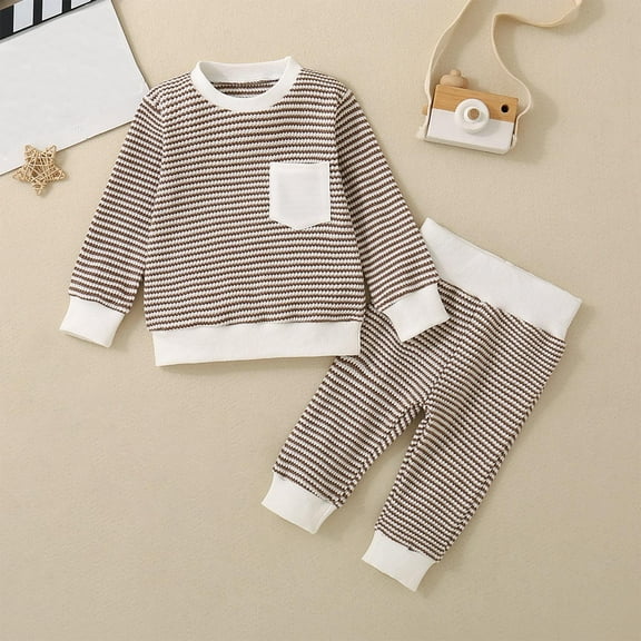 SGFCWSX Girls Winter Set Baby 2 Piece Outfits Striped Shirt and Jogger Pants Sets Brown Size 3 Months