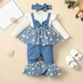 thumbnail image 1 of SGFCWSX Girls Casual Outfits Baby 3 Piece Set Ruffle Sleeve Dress and Flared Pants with Headband Sets Blue Size 12 Months, 1 of 9