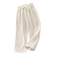 thumbnail image 1 of SGFCWSX Girls Casual Pants Straight Leg Drawstring Trousers with Pockets for Teen Elastic Waist Sweatpants White Size 14 Years, 1 of 3