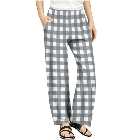 SGFCWSX Girls Baggy Pants Casual High Elastic Waist Trousers for Teen Trendy Plaid Pant Gray Size 11 Years