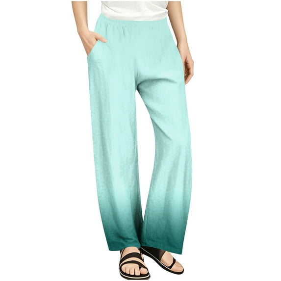 SGFCWSX Girls Baggy Pants with Pockets Casual High Elastic Waist Trousers for Kids Gradient Trendy Pant Mint Green Size 9 Years