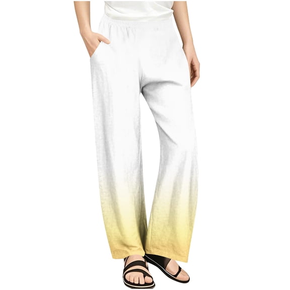 SGFCWSX Girls Casual Pants Straight Leg High Elastic Waist Trousers with Pockets for Kids Soft Gradient Pant Yellow Size 9 Years