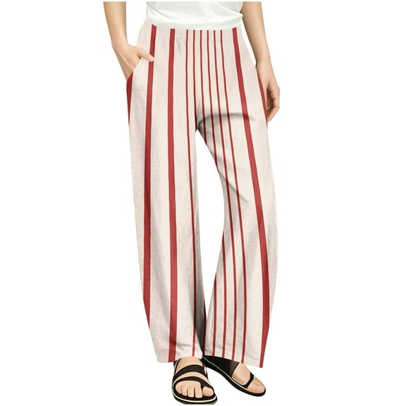 SGFCWSX Girls Casual Pants Straight Leg High Elastic Waist Trousers with Pockets for Kids Striped Trendy Pant Red Size 7 Years