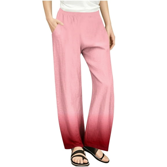 SGFCWSX Girls Baggy Pants with Pockets Casual High Elastic Waist Trousers for Kids Trendy Gradient Pant Watermelon Red Size 7 Years