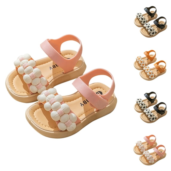 SGFCWSX Girls Casual Sandals Kids Flower Adjustable Hook and Loop Strap Wedge Open Toe Summer Shoes Pink Size 8.5 Toddler