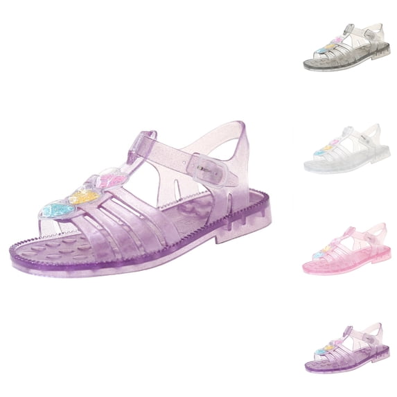 SGFCWSX Girls Casual Sandals Kids Jelly Glitter Bow Adjustable Buckle Open Toe Summer Shoes Purple Size 5.5-6 Years