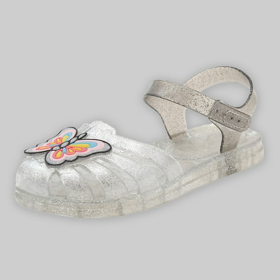 SGFCWSX Girls Casual Sandals Kids Jelly Glitter Butterfly Adjustable Strap Closed Toe Summer Shoes Silver Size 13 Little Kids