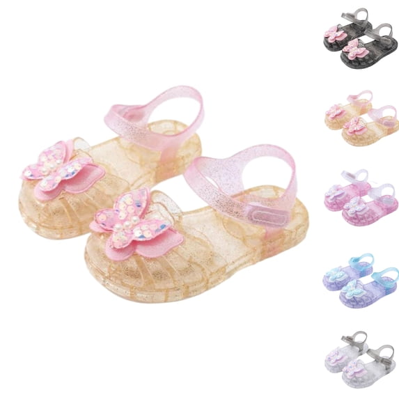 SGFCWSX Girls Clear Sandals Kids Jelly Butterfly Glitter Ankle Strap Summer Fashion Shoes Gold Size 11 Little Kids
