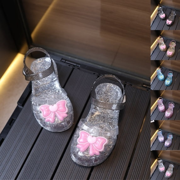 SGFCWSX Girls Closed Toe Sandals Kids Jelly Glitter Bow Ankle Strap Summer Fashion Shoes White Size 9 Toddler