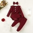 thumbnail image 1 of SGFCWSX Girls Clothes Outfits Fall 3 Piece Set Baby Bodysuit, Pants and Headband Sets Wine Size 6 Months, 1 of 9