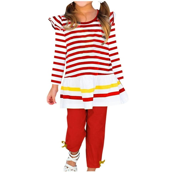 SGFCWSX Girls Clothing Set Fall Toddler 2 Piece Outfit Ruffle Sleeve Shirt and Pants Sets Red Size 1-2T