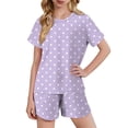 thumbnail image 1 of SGFCWSX Girls Clothing Sets Polka Dot Print Short Sleeve 2 Piece Casual Summer Outfit for Kids Purple Size 4 Years, 1 of 8