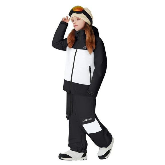 SGFCWSX Girls Color Block Ski Suits Set Waterproof Insulated Snow Jacket and Pants for Teens Winter Snow Sports Black Size 13-14 Years